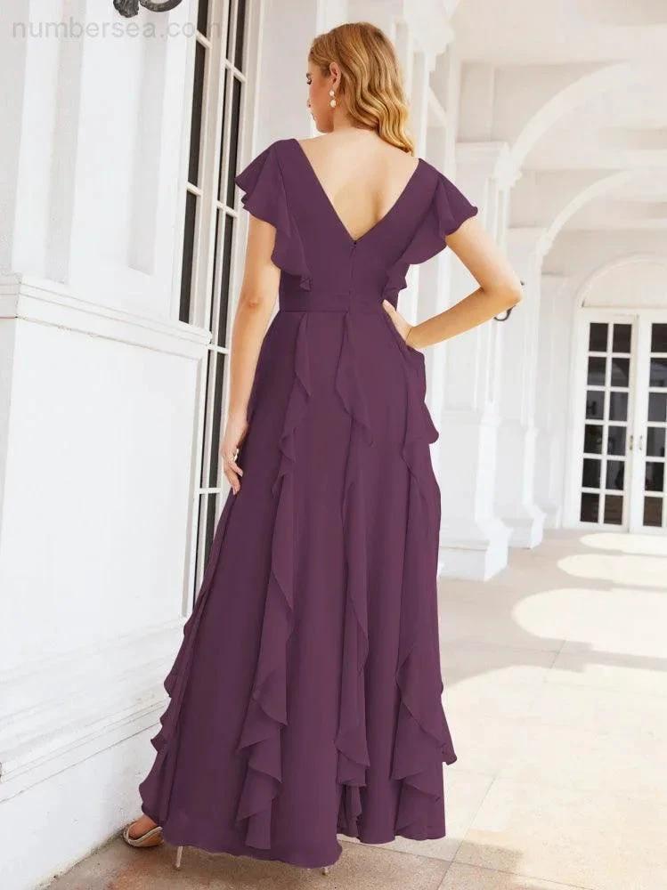 Ruffled Bridesmaid Dresses with Sleeves Long Formal Party Dress 28041 (ZD17030)