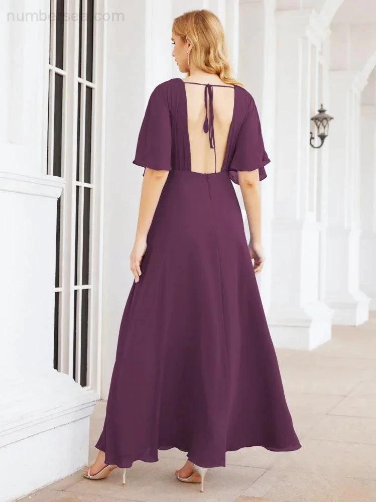 ZapDress V-Neck Bridesmaid Dress Chiffon Long Open Back Formal Dresses for Women Party Evening 28067 (ZD17046)