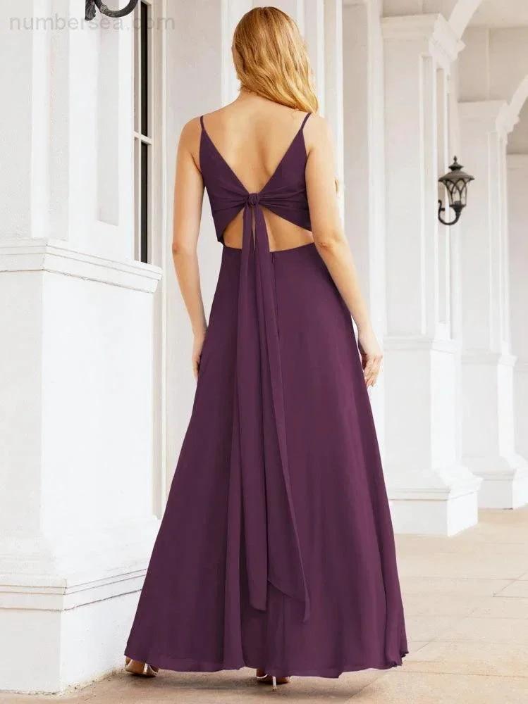 ZapDress Spaghetti Strap Bridesmaid Dresses V Neck Butterfly Back Fromal Evening Party Prom Gown 28036 (ZD17001)