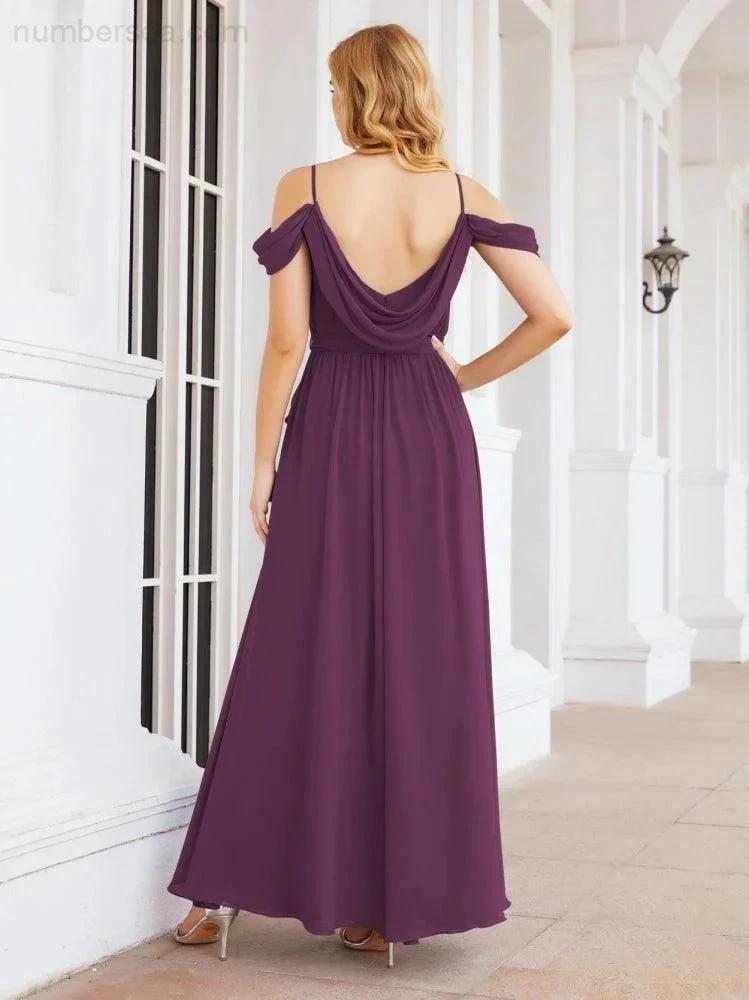 ZapDress Off The Shoulder Chiffon Bridesmaid Dress Long Formal Graduation Gown with Cowl Back 28069 (ZD17004)