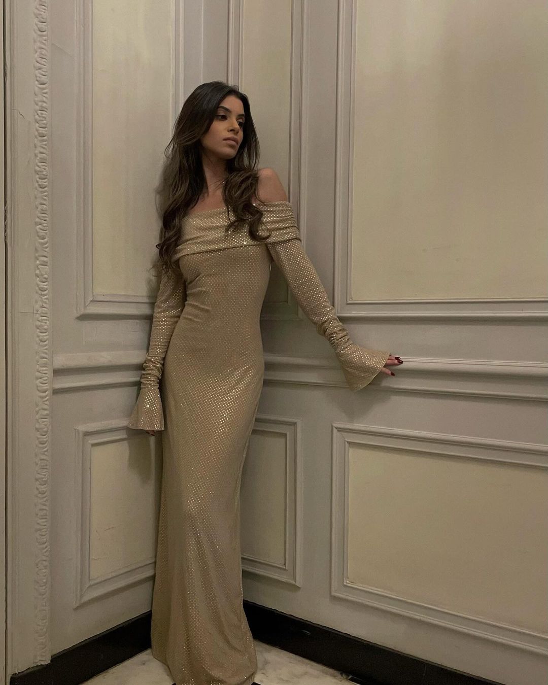 Babette - Off - Shoulder Shimmer Maxi Dress