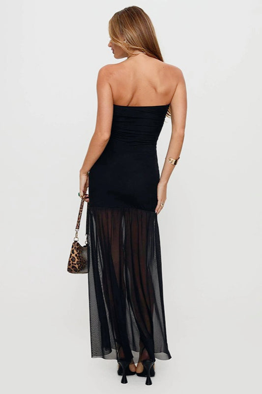Strapless Edition Sheer Slit Maxi Birthday Dress