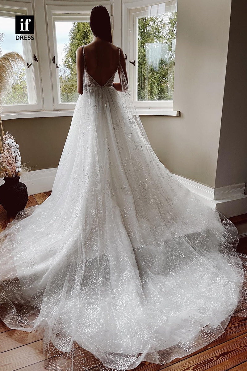 31684 - A Line V-neck Beaded Lace Rustic Bohemian Wedding Dress