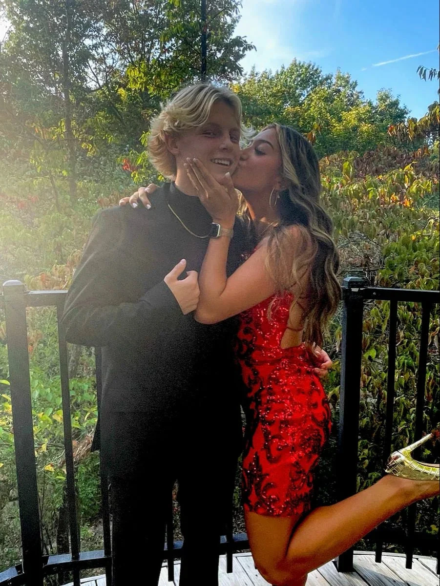 Red Sequins Homecoming Dress Red Party Dress (ZD12747)