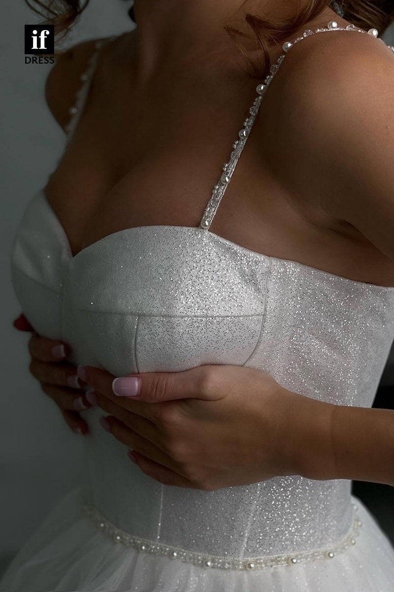 31501 - Elegant A-Line Spaghetti Straps Sweetheart Tulle Wedding Dress