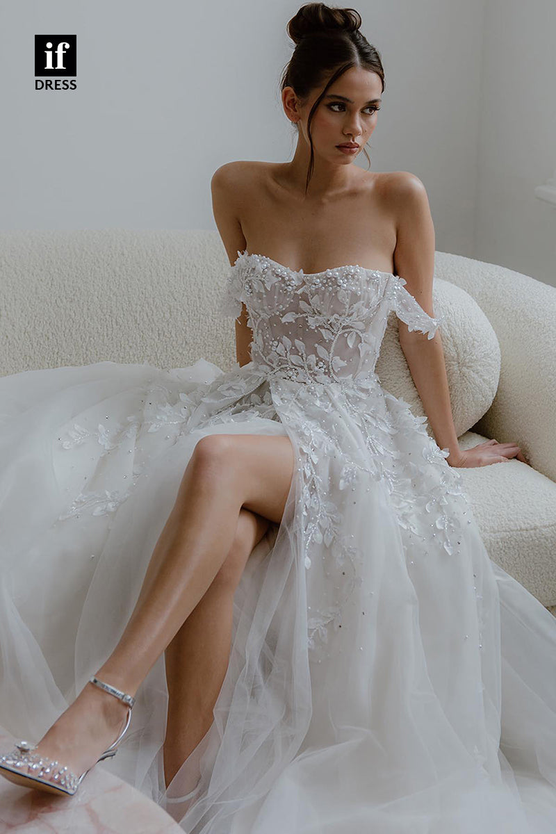 31504 - Sexy Off-Shoulder Tulle Lace Appliques Illusion Wedding Dress