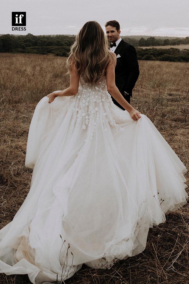 31506 - Classic Off-Shoulder Tulle Appliques Illusion Wedding Dress