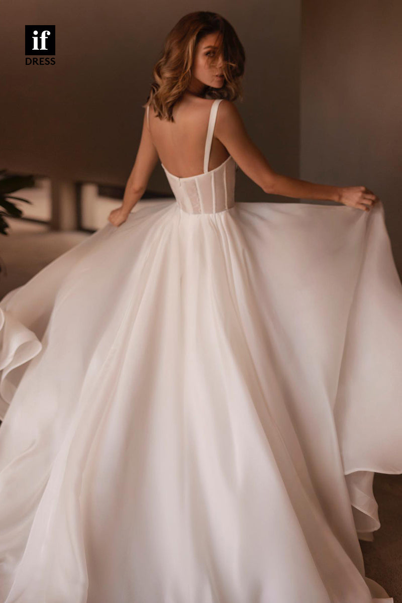 31508 - Romantic Straps Sweetheart Beads A-Line Boho Wedding Dress