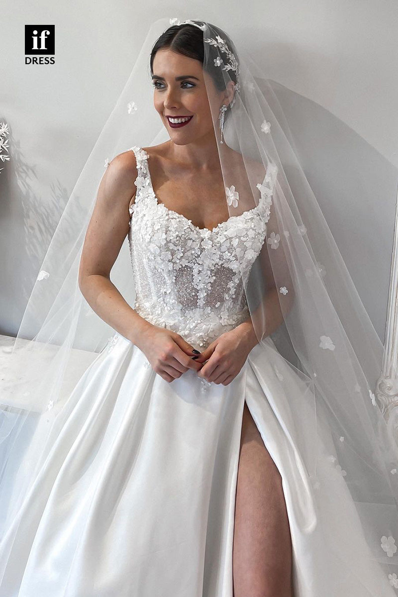 31509 - Romantic A-Line Sweetheart Appliques Beach Wedding Dress