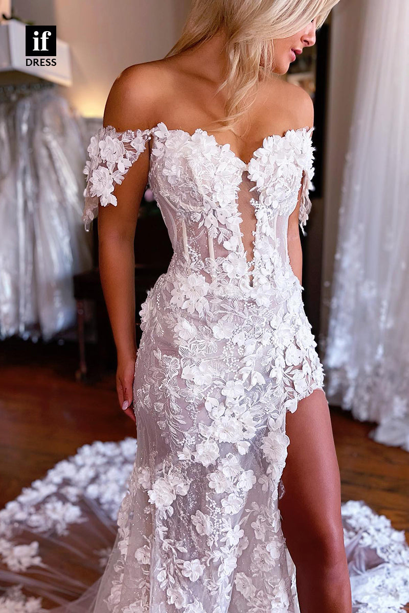 31518 - Classic Straps V-Neck Backless Illusion Wedding Dress