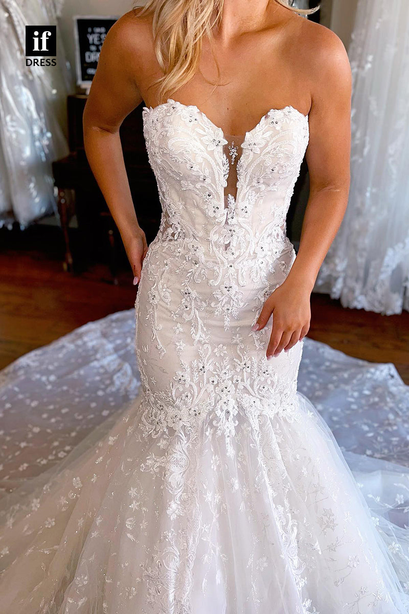 31522 - Attractive Off-Shoulder Sweetheart Long Sleeves Appliques Wedding Dress