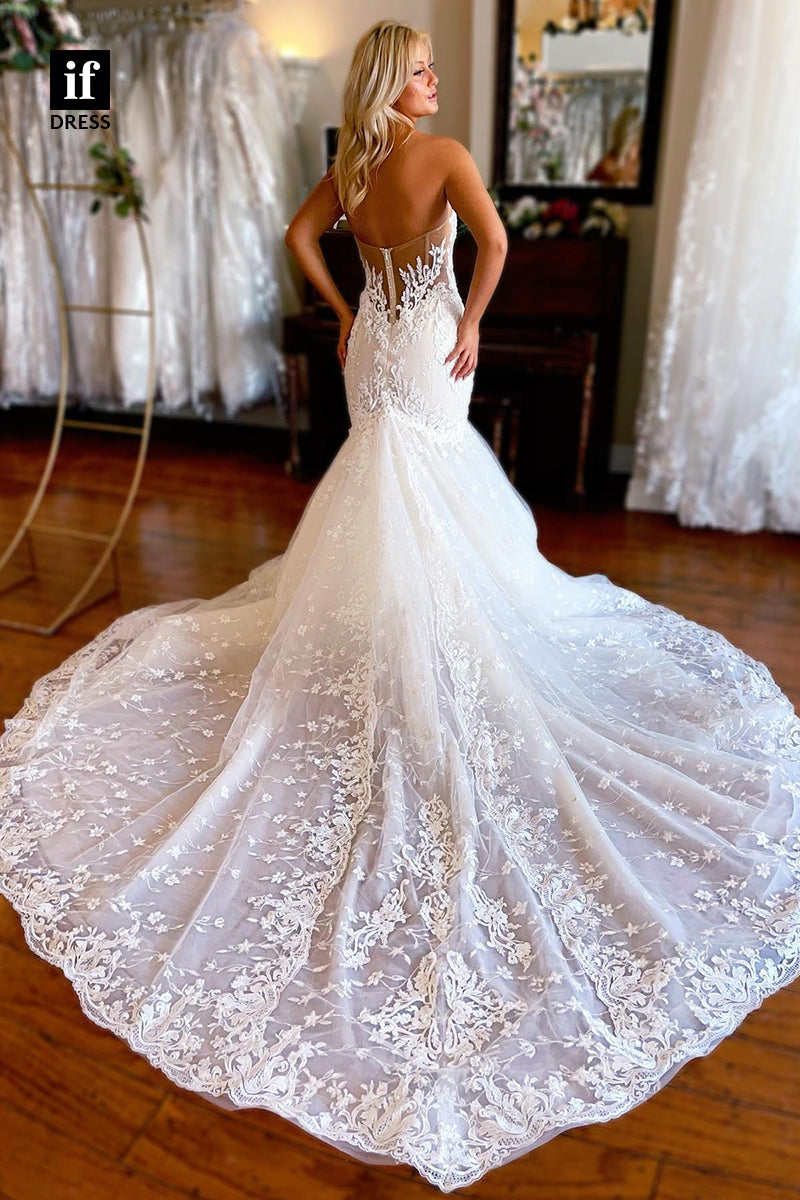 31522 - Attractive Off-Shoulder Sweetheart Long Sleeves Appliques Wedding Dress
