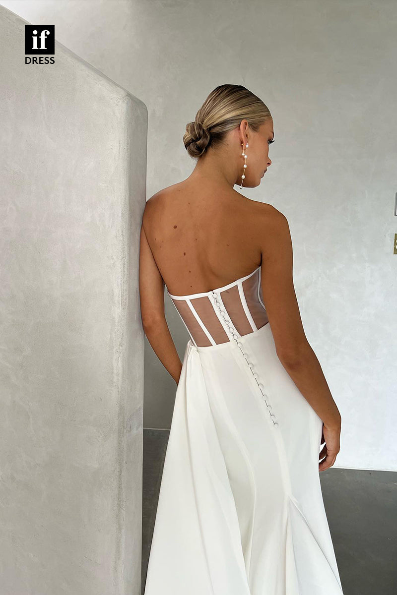 31528 - Charming Off-Shoulder Sleeveless Scoop Pleats Beaded Wedding Dress