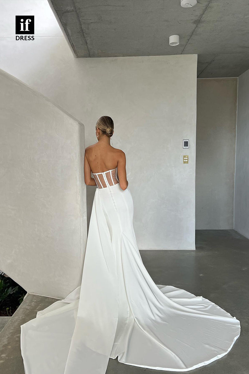 31528 - Charming Off-Shoulder Sleeveless Scoop Pleats Beaded Wedding Dress