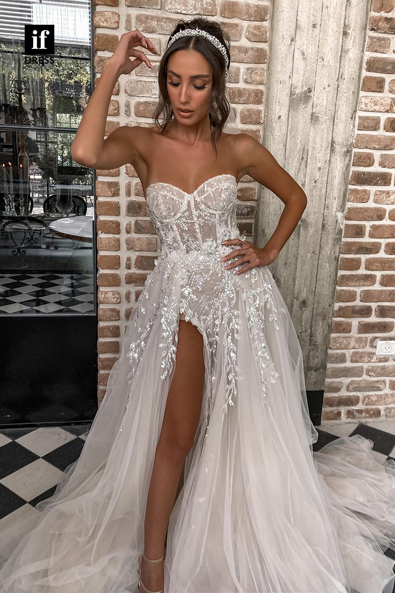31542 - Glamorous Off-Shoulder Sweetheart Appliaues Tulle Wedding Dress