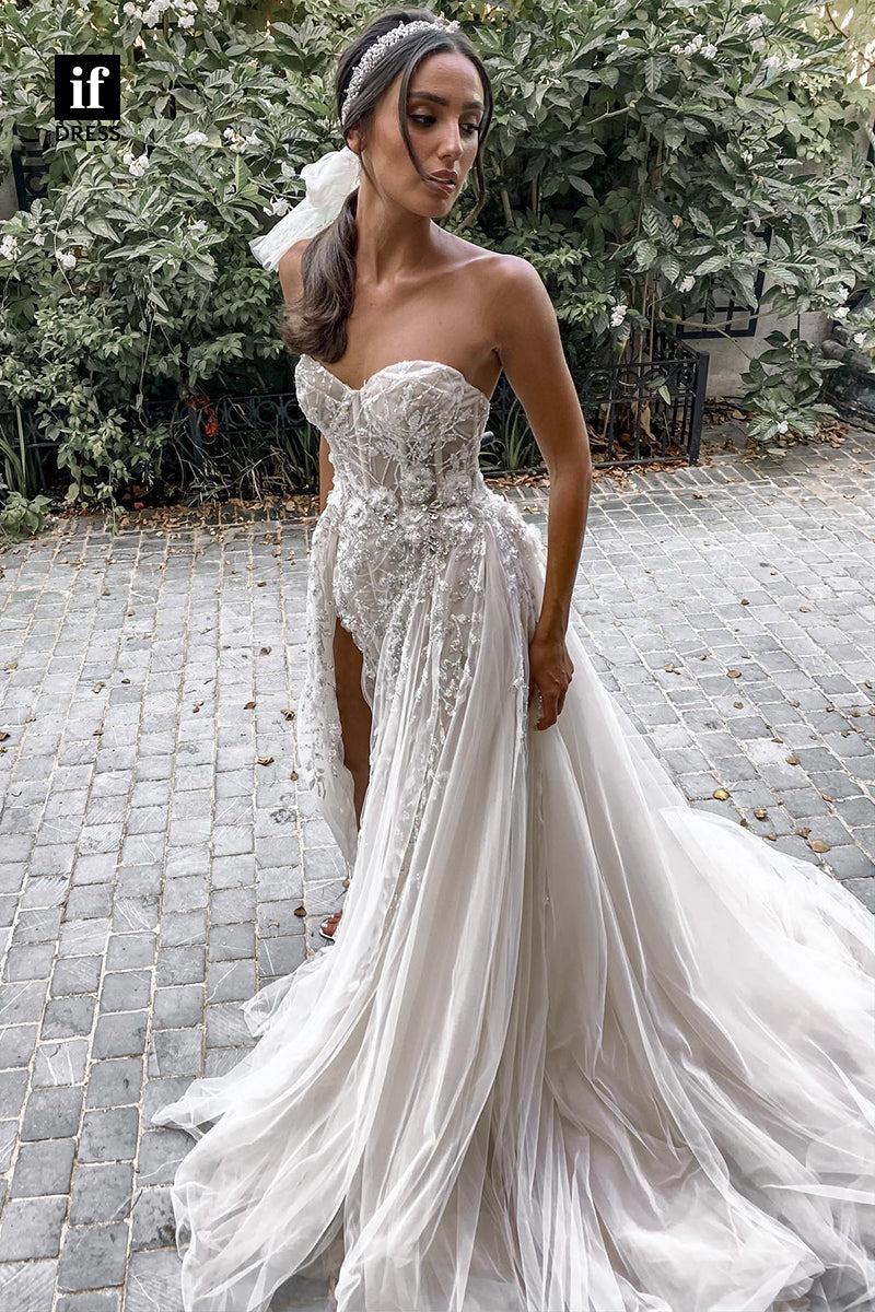 31542 - Glamorous Off-Shoulder Sweetheart Appliaues Tulle Wedding Dress