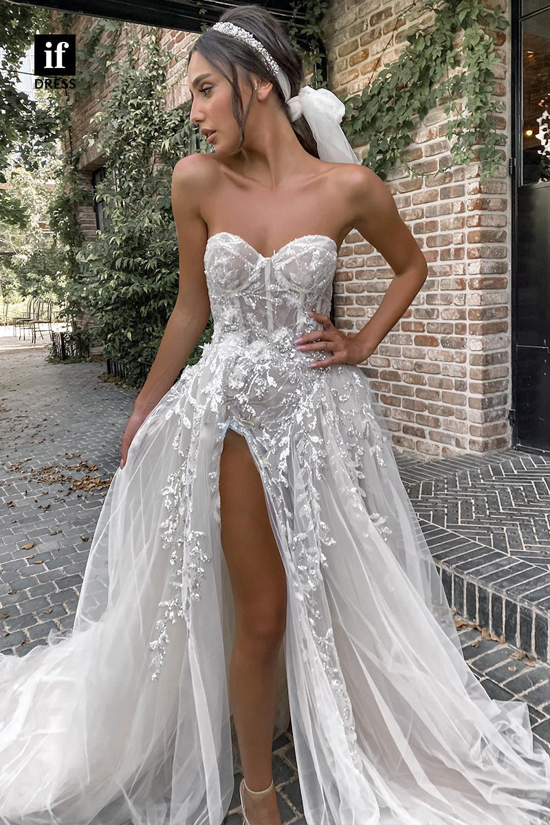 31542 - Glamorous Off-Shoulder Sweetheart Appliaues Tulle Wedding Dress