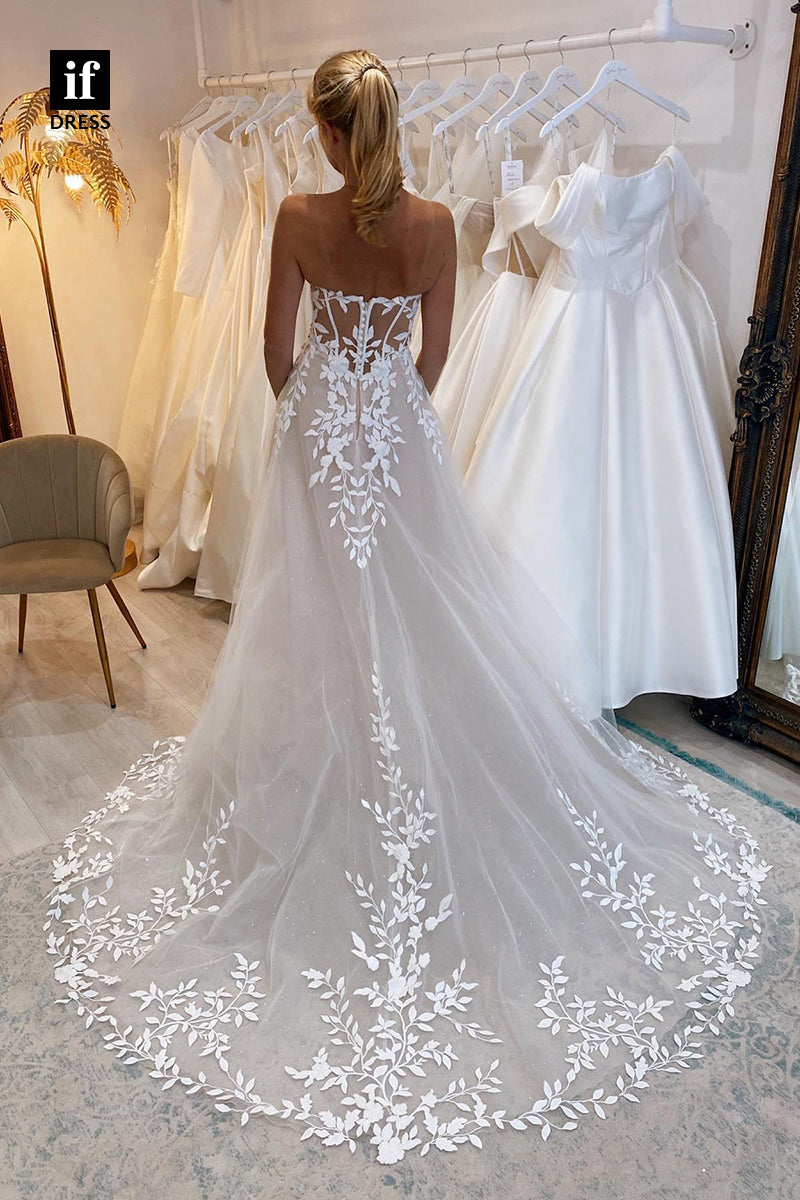 31550 - Stylish A-Line Off-Shoulder Cap Sleeves Lace Appliques Wedding Dress
