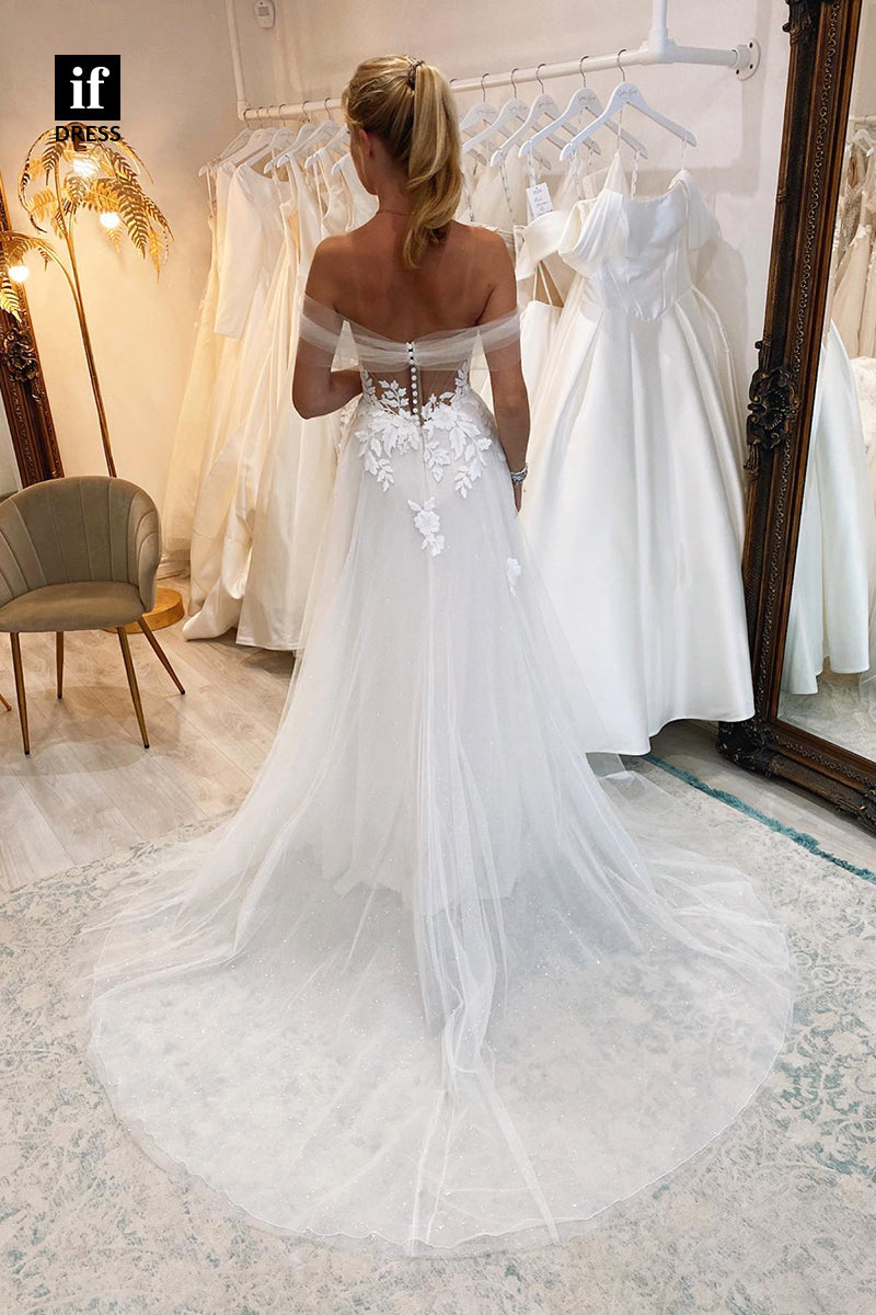31552 - Adorable Off-Shoulder Sweetheart Lace Appliques Wedding Gown