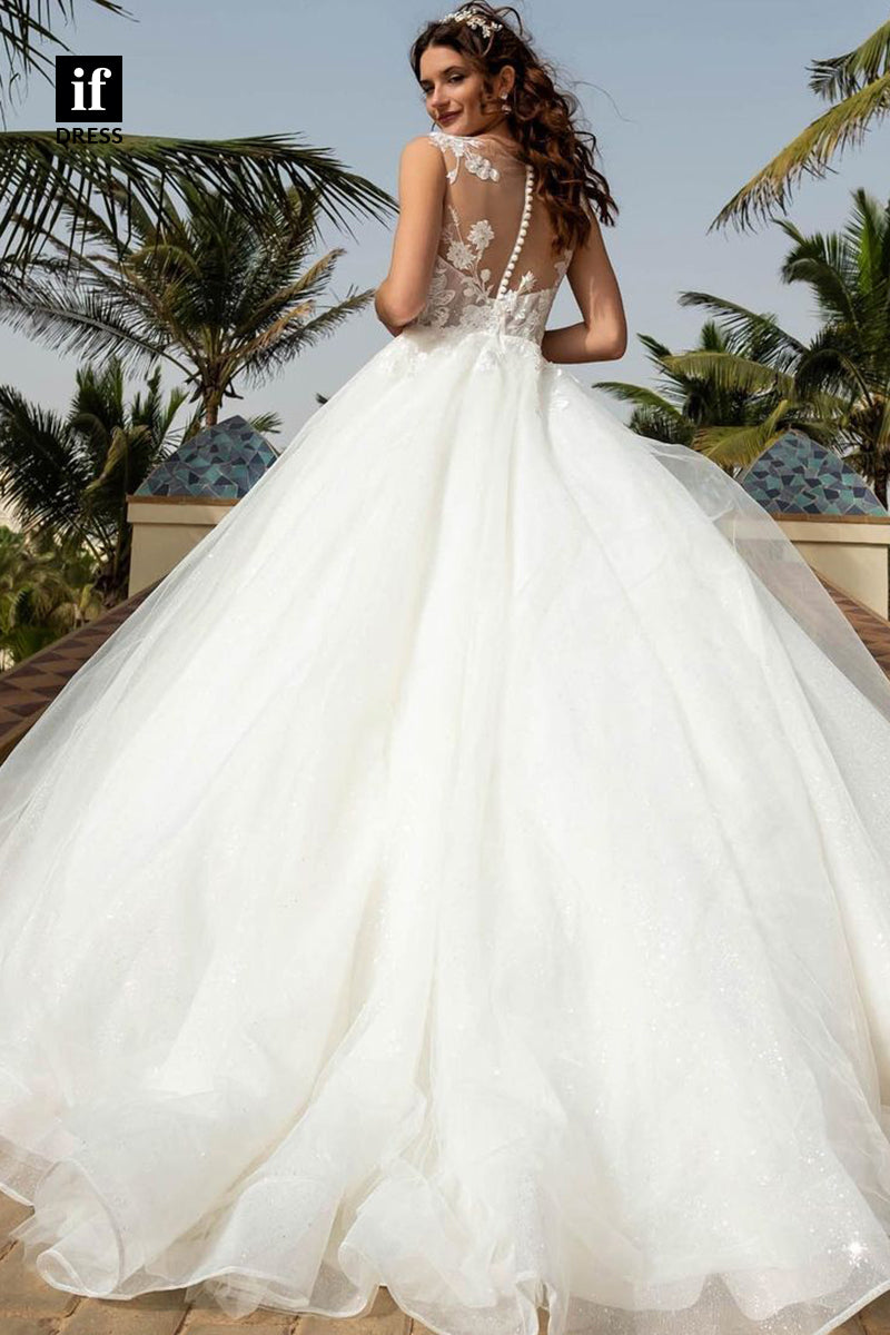 31624 - Casual A-Line Sleeveless Double Straps Tulle Beach Wedding Dress