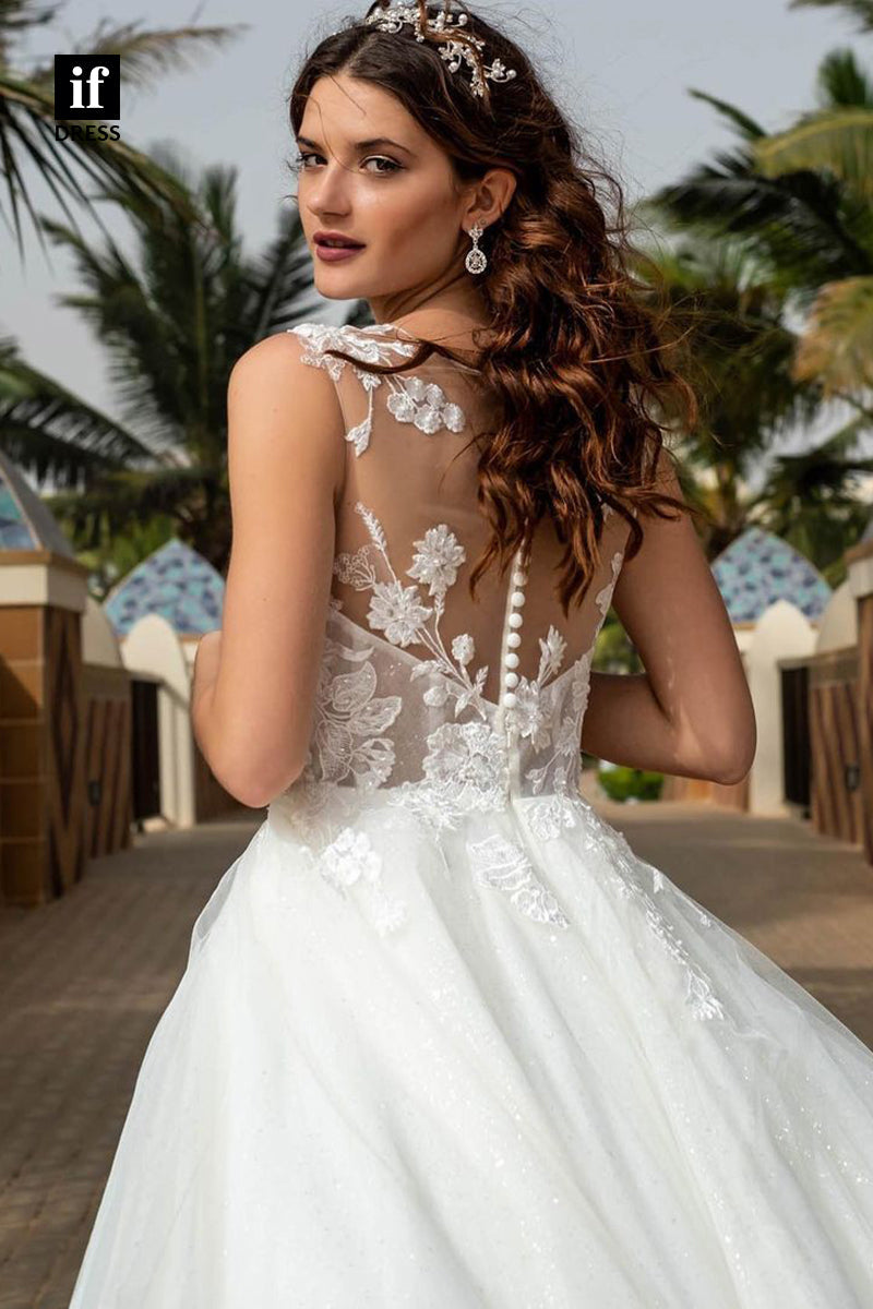 31624 - Casual A-Line Sleeveless Double Straps Tulle Beach Wedding Dress