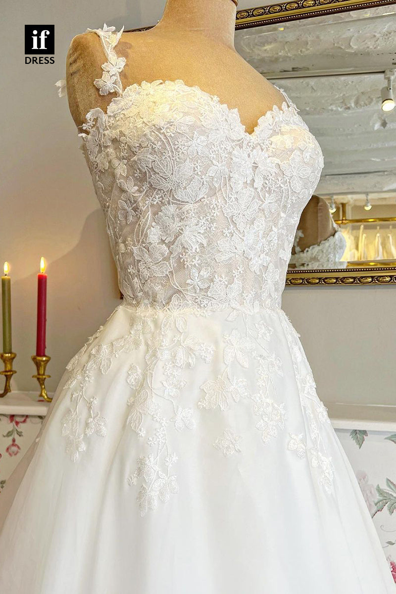 31628 - A-Line Double Straps Sweetheart Appliques Boho Wedding Dress
