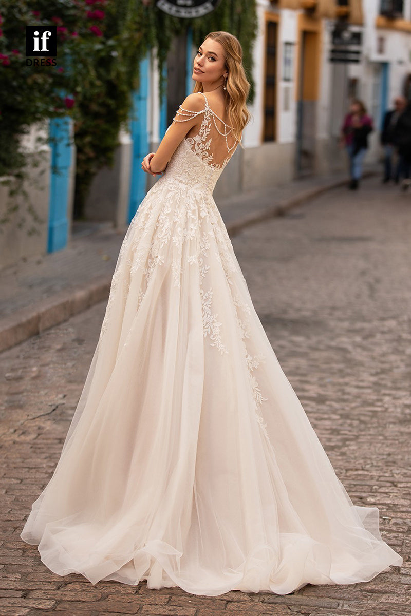 31531 - Luxurious Double Straps V-Neck Appliques Boho Wedding Dress