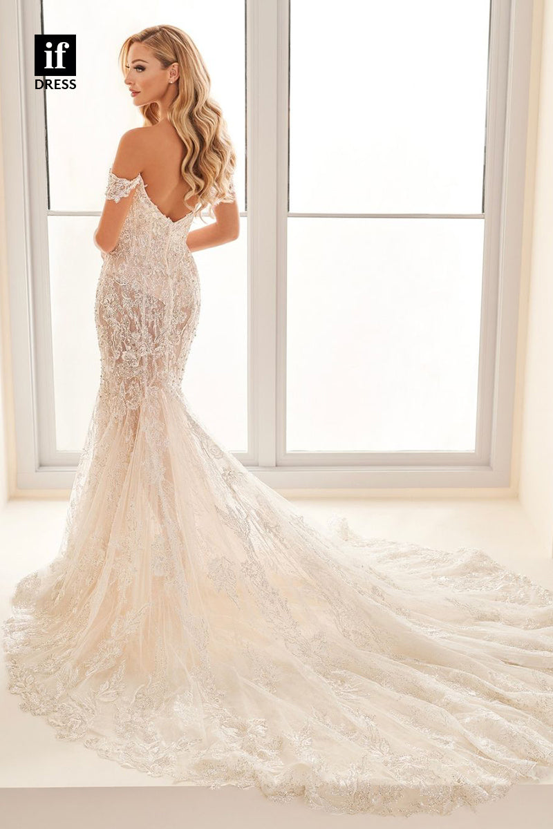 31638 - Sexy Cap Sleeves High Split Beads Sweetheart Boho Wedding Dress