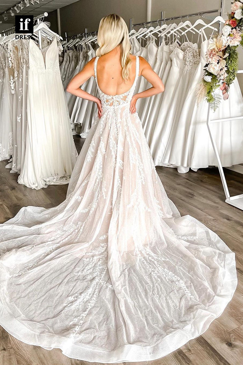 31650 - A-Line Double Straps Scoop Sleeveless Beach Wedding Dress