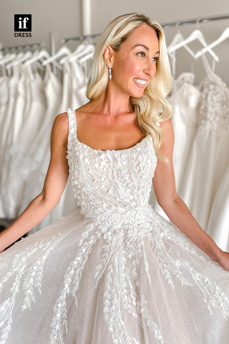 31650 - A-Line Double Straps Scoop Sleeveless Beach Wedding Dress