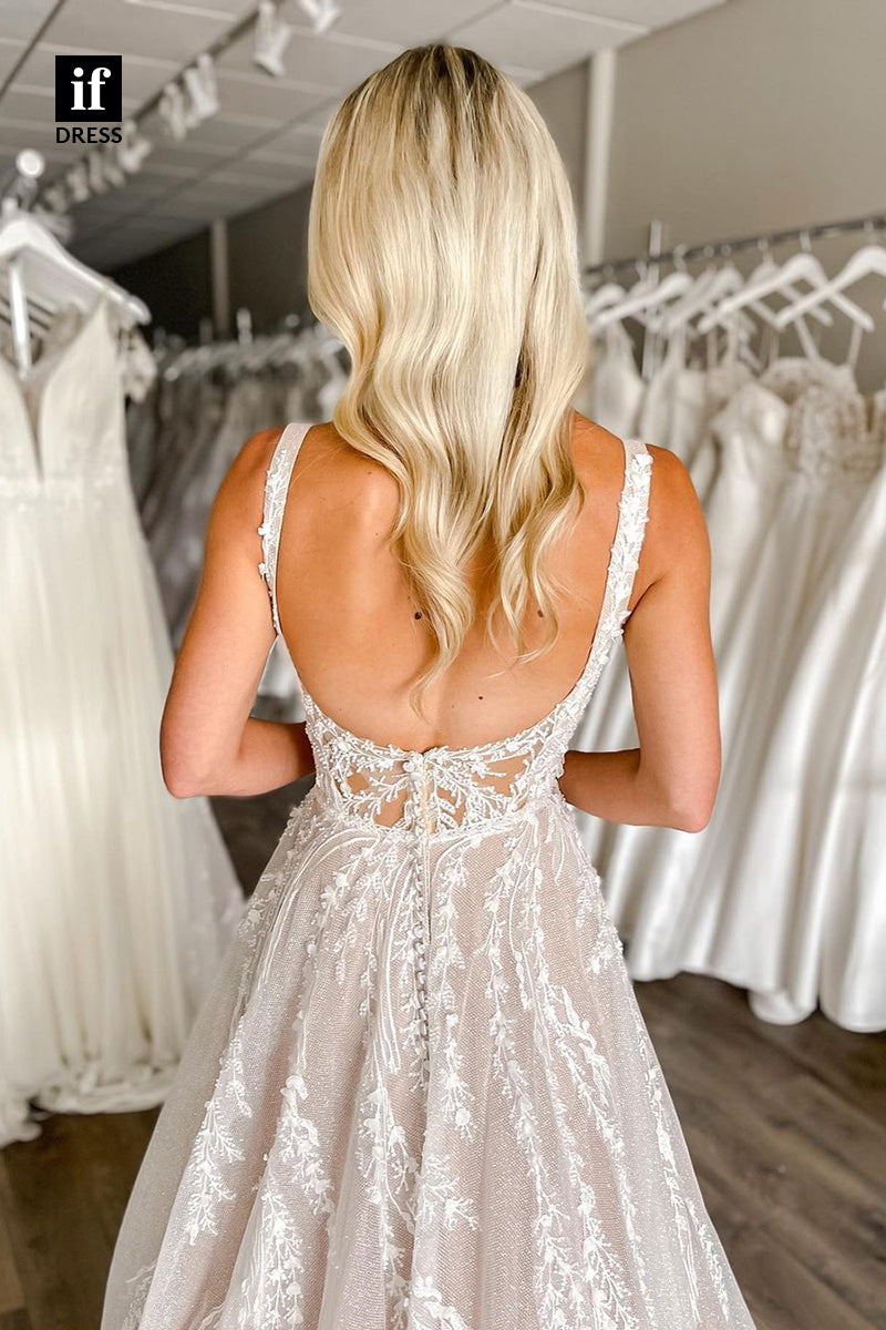 31650 - A-Line Double Straps Scoop Sleeveless Beach Wedding Dress