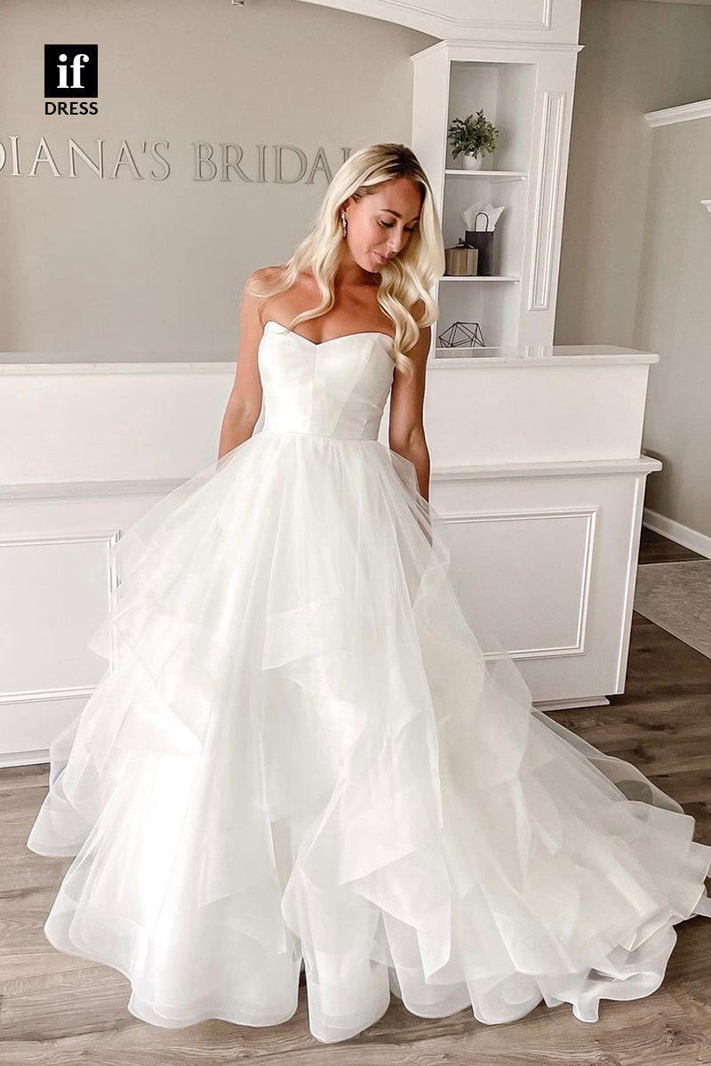 31652 - Trendy A-Line Off-Shoulder Sweetheart Tulle Wedding Dress