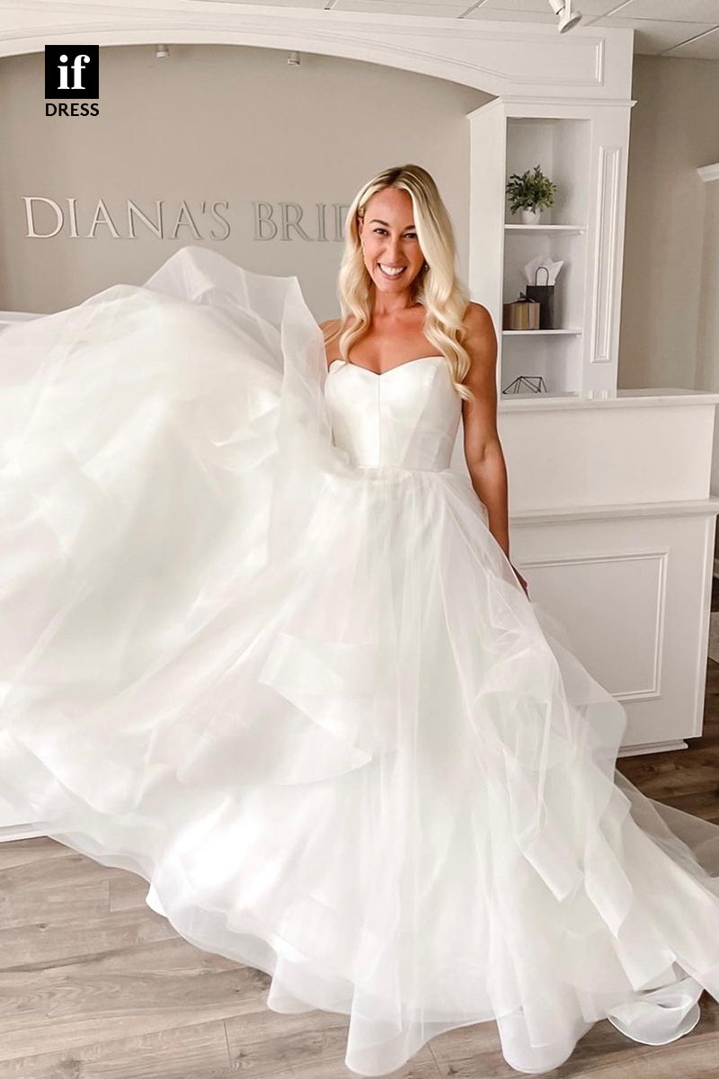31652 - Trendy A-Line Off-Shoulder Sweetheart Tulle Wedding Dress