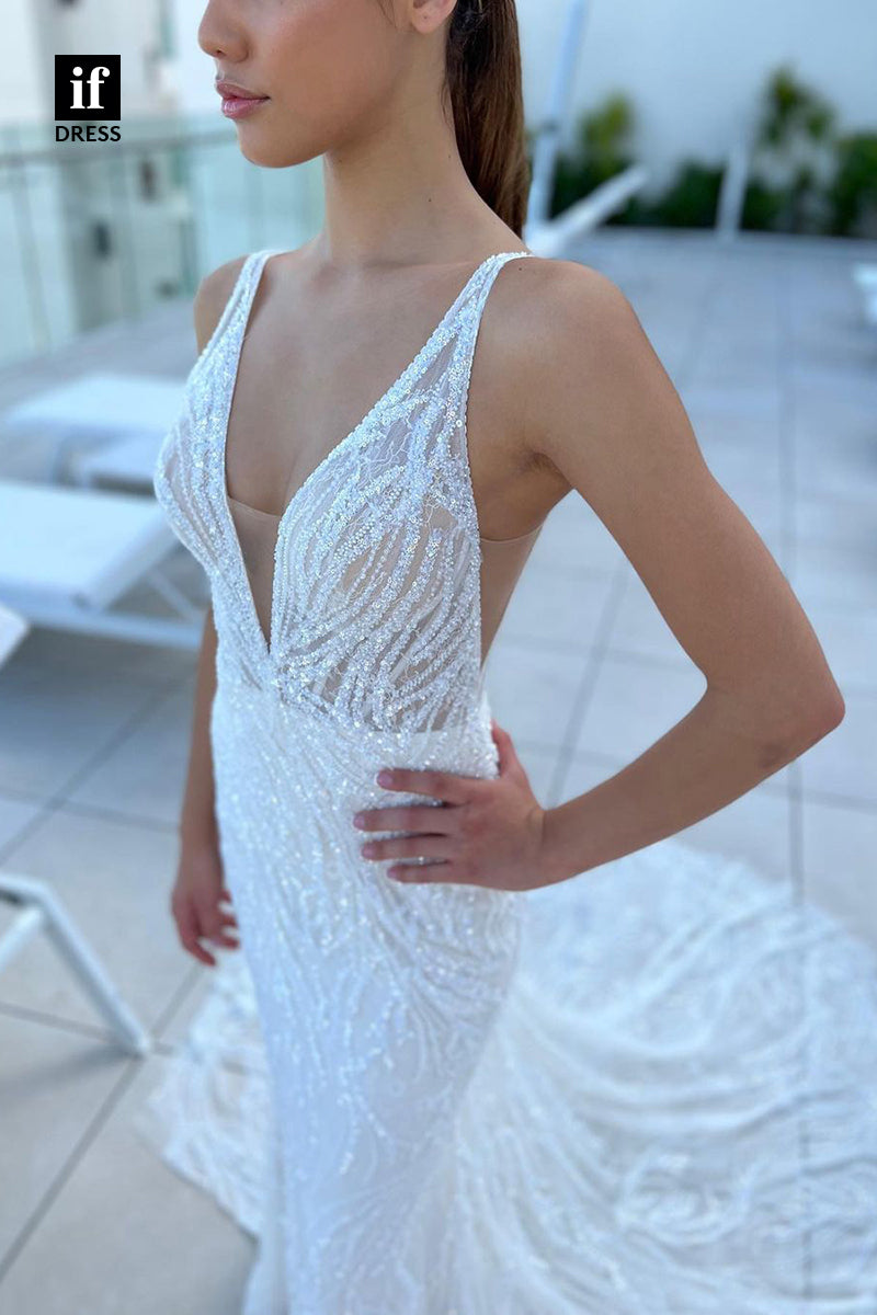 31655 - Classic Double Straps Plunging V-Neck Boho Wedding Dress