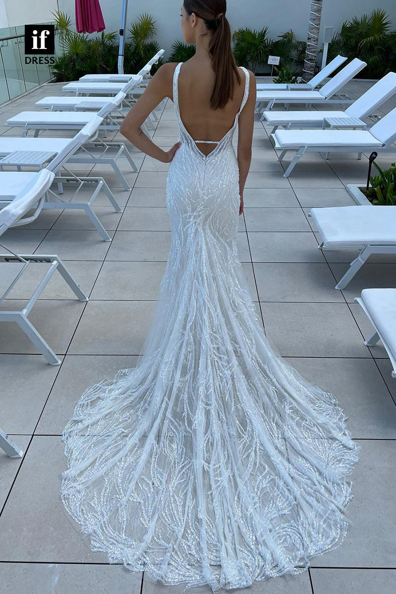 31655 - Classic Double Straps Plunging V-Neck Boho Wedding Dress