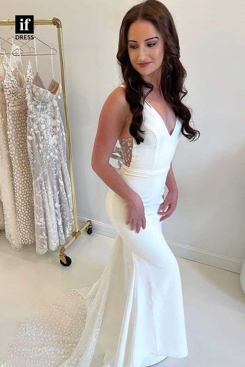 31657 - Casual V-Neck Straps Sleeveless Sheath Satin Wedding Dress