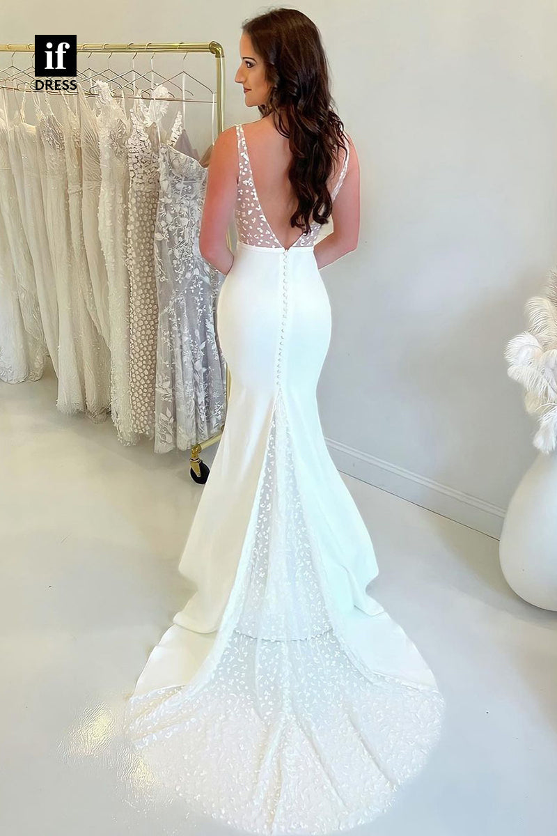 31657 - Casual V-Neck Straps Sleeveless Sheath Satin Wedding Dress
