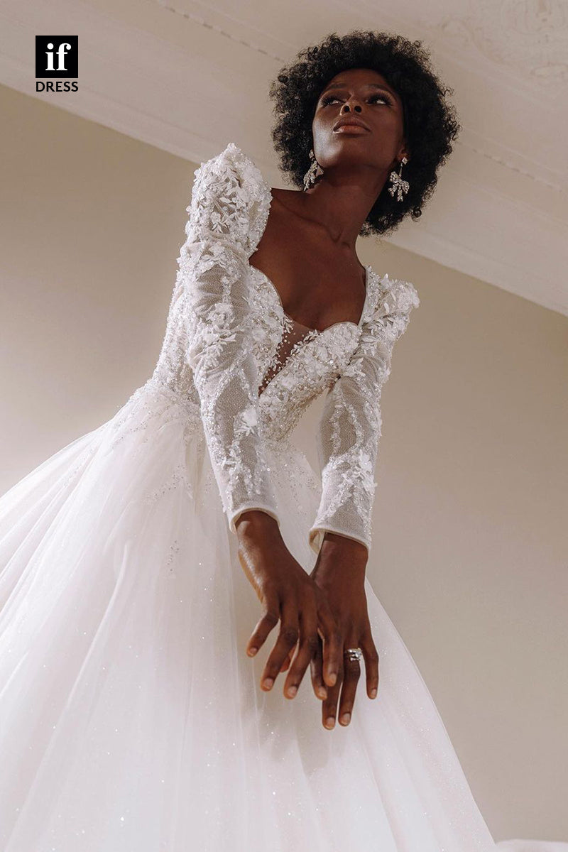 31659 - Honorable A-Line Long Sleeves V-Neck Boho Wedding Dress