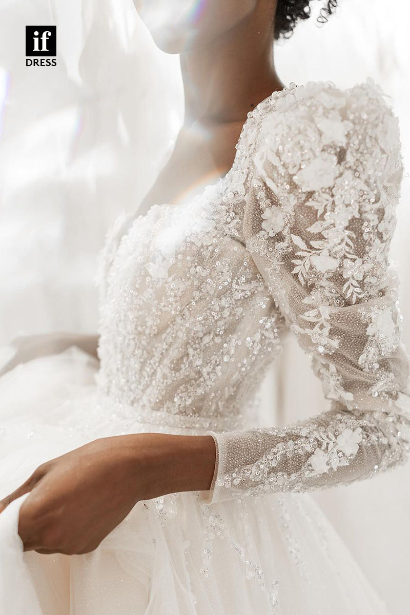 31659 - Honorable A-Line Long Sleeves V-Neck Boho Wedding Dress