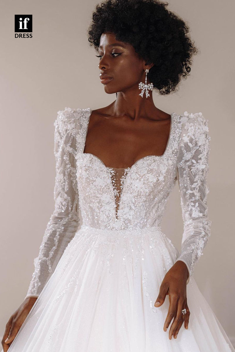 31659 - Honorable A-Line Long Sleeves V-Neck Boho Wedding Dress