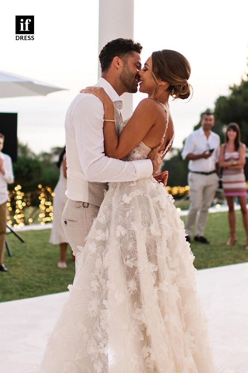 31660 - Romantic A-Line Spaghetti Straps Appliques Boho Wedding Dress