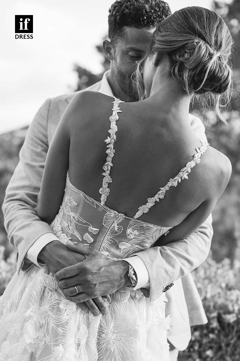 31660 - Romantic A-Line Spaghetti Straps Appliques Boho Wedding Dress