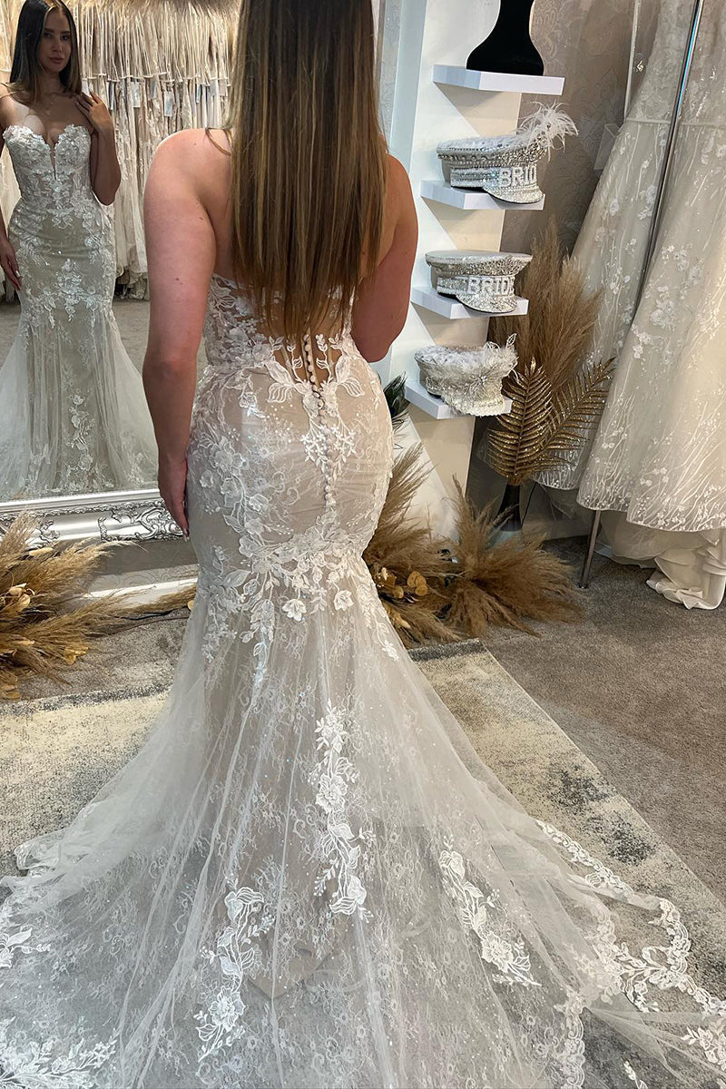31685 - Attractive V-Neck Allover Lace Mermaid Wedding Dress Bridal Gown