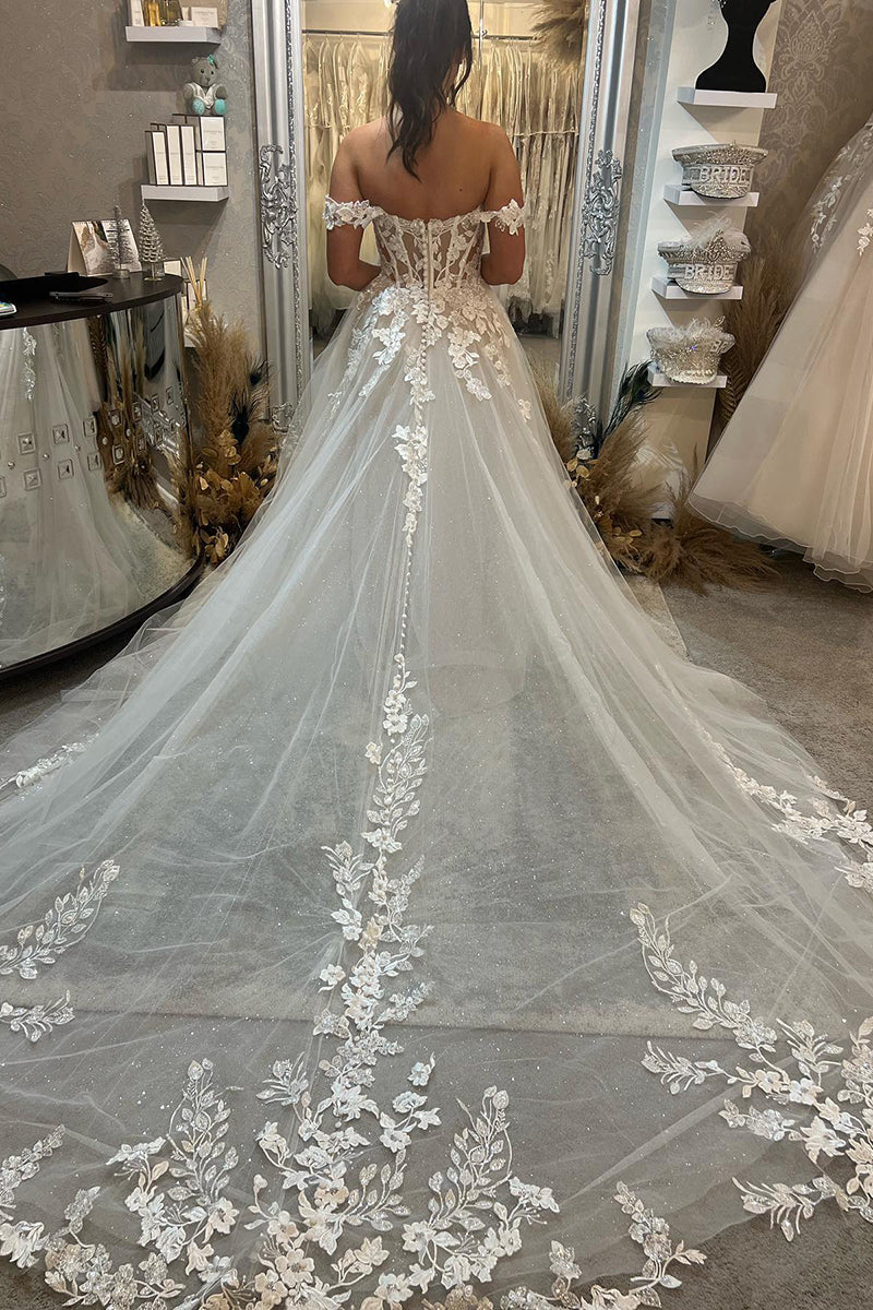 31692 - A Line Off the Shoulder Lace Appliques Rustic Wedding Dress
