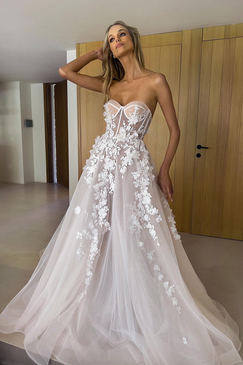 31695 - A Line Sweetheart 3D Appliques Bohemian Wedding Dress