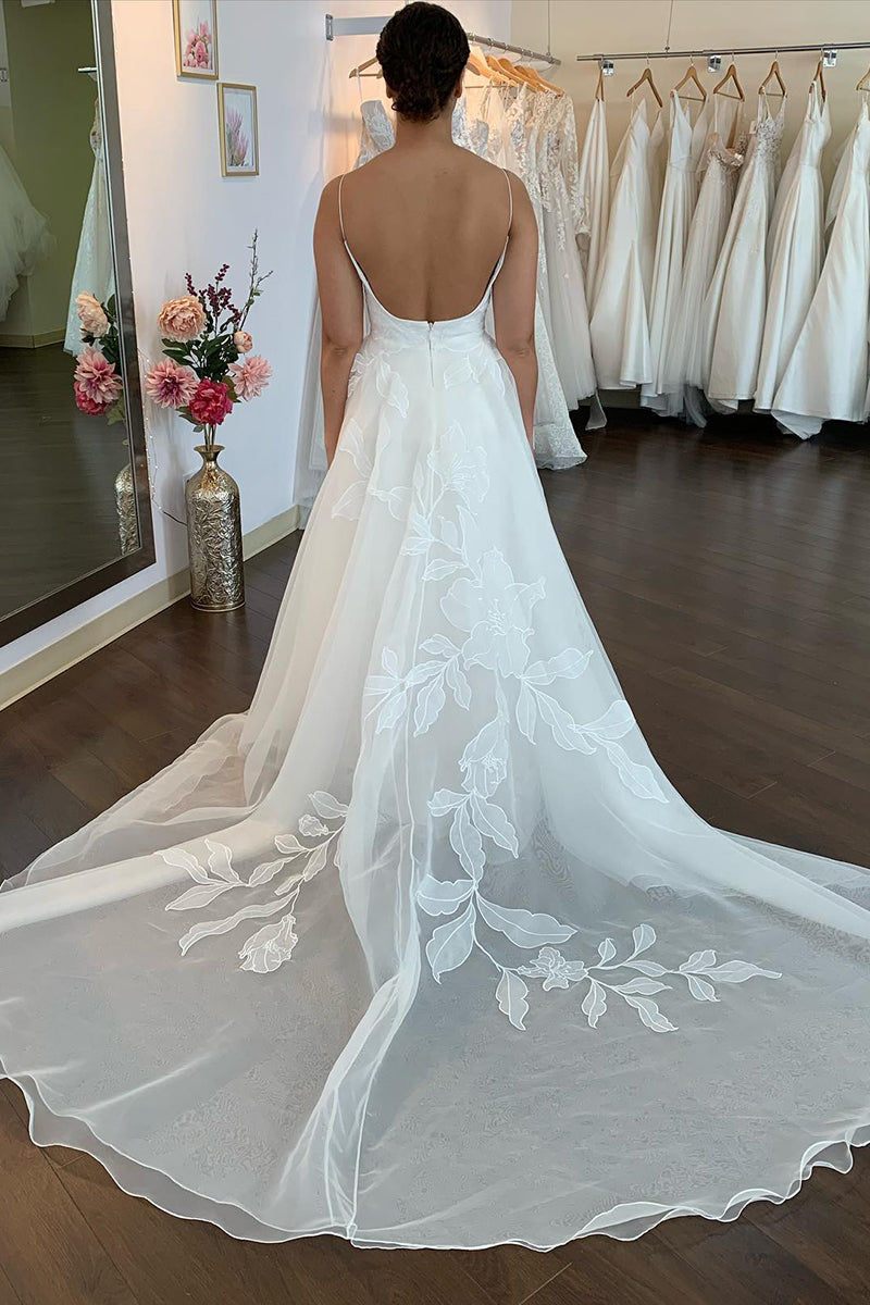 31698 - A Line Spaghetti Straps Lace Appliques Bohemian Wedding Dress