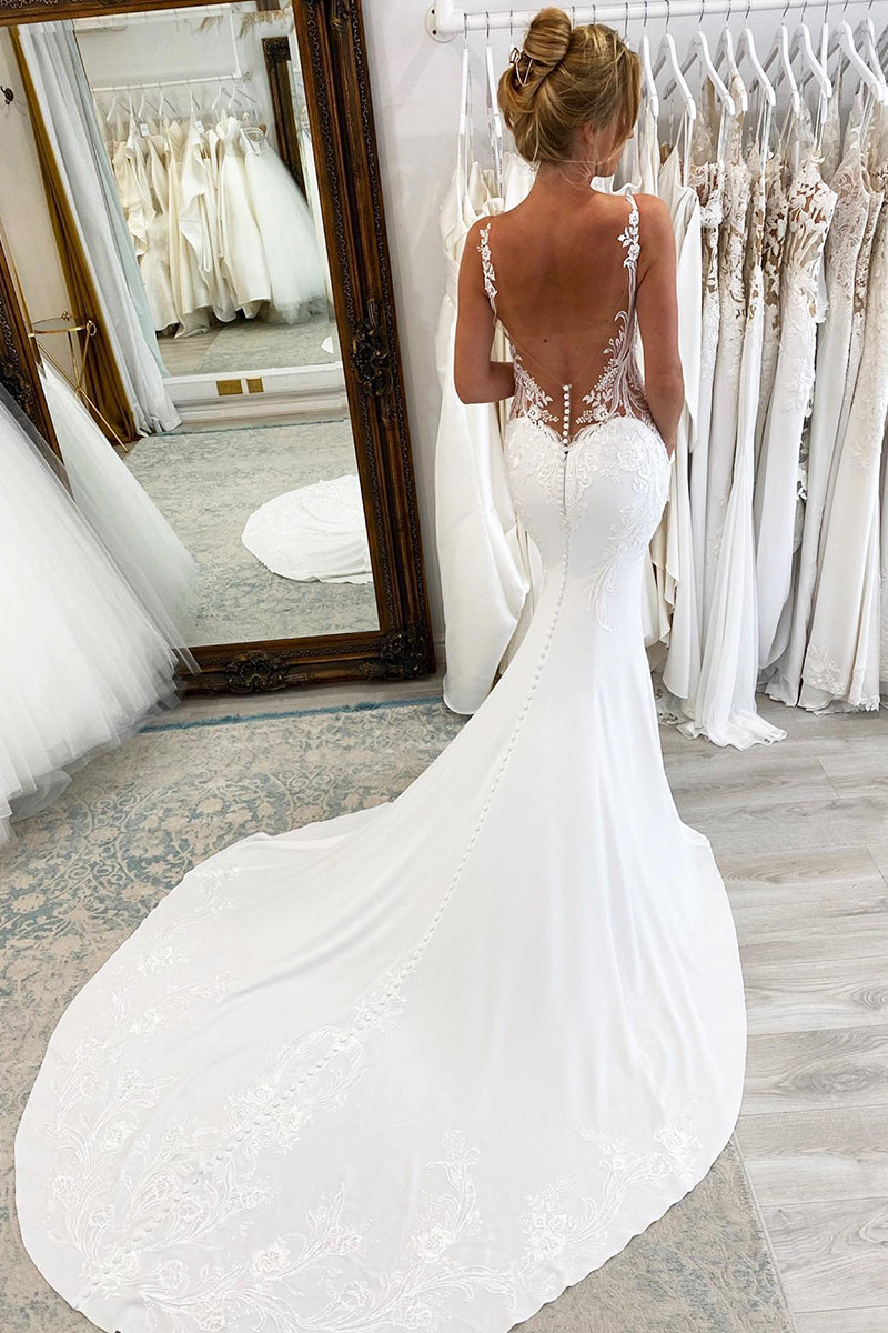 31704 - Arractive V-Neck Lace Appliques Mermaid Wedding Dress Bridal Gowns