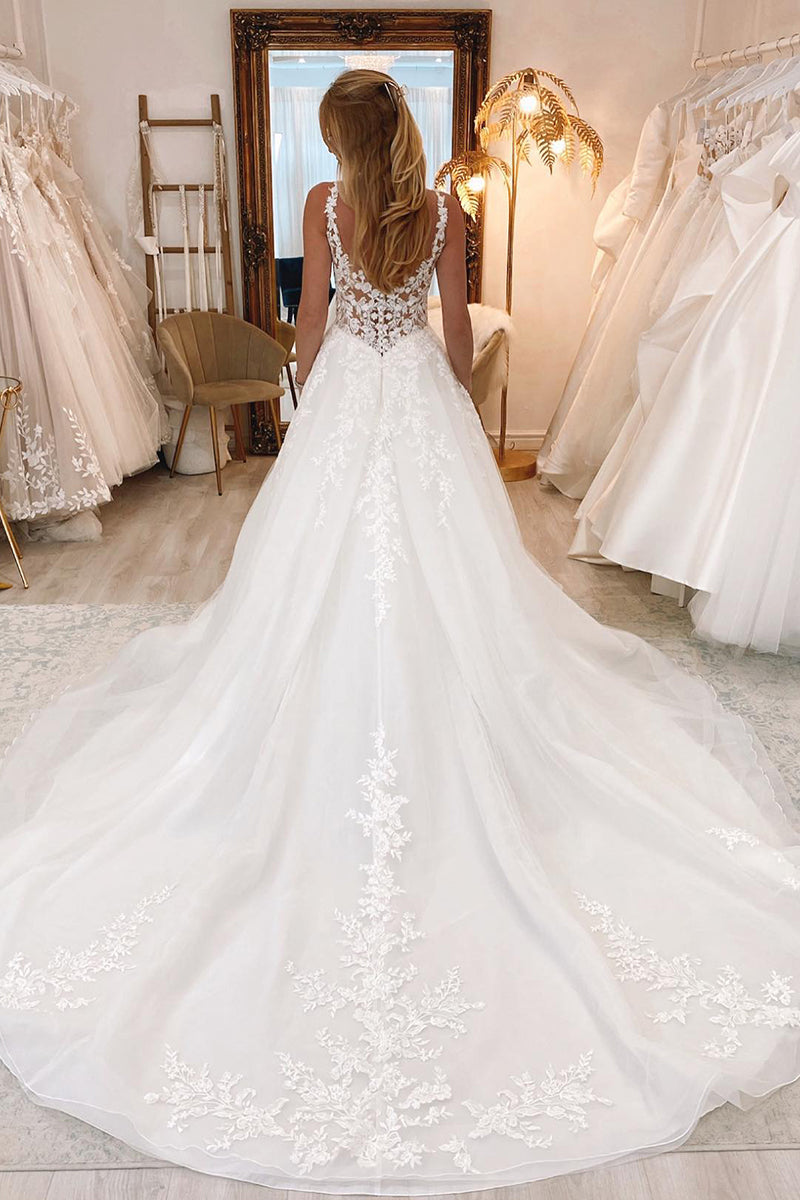 31706 - A Line Lace Appliques Rustic Wedding Dress Bridal Gown
