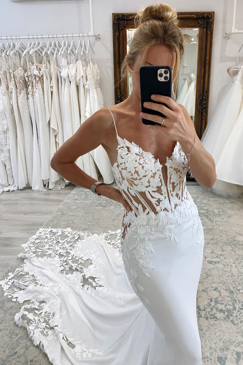 31707 - Attractive V-Neck Lace Appliques Bohemian Wedding Dress