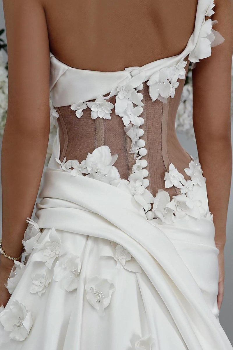 31714 - One Shoulder 3D Appliques Musillon Beach Wedding Dress
